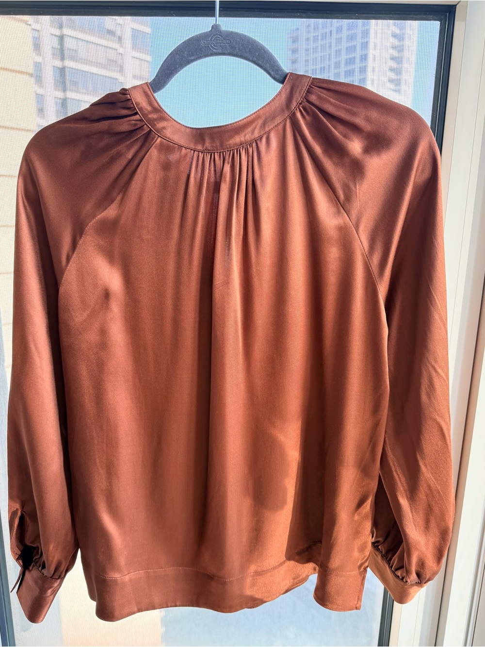 NWT Rails Women’s Satin V-Neck Long Sleeve Wynna Blouse in Copper Brown  - Small - Picture 2 of 11